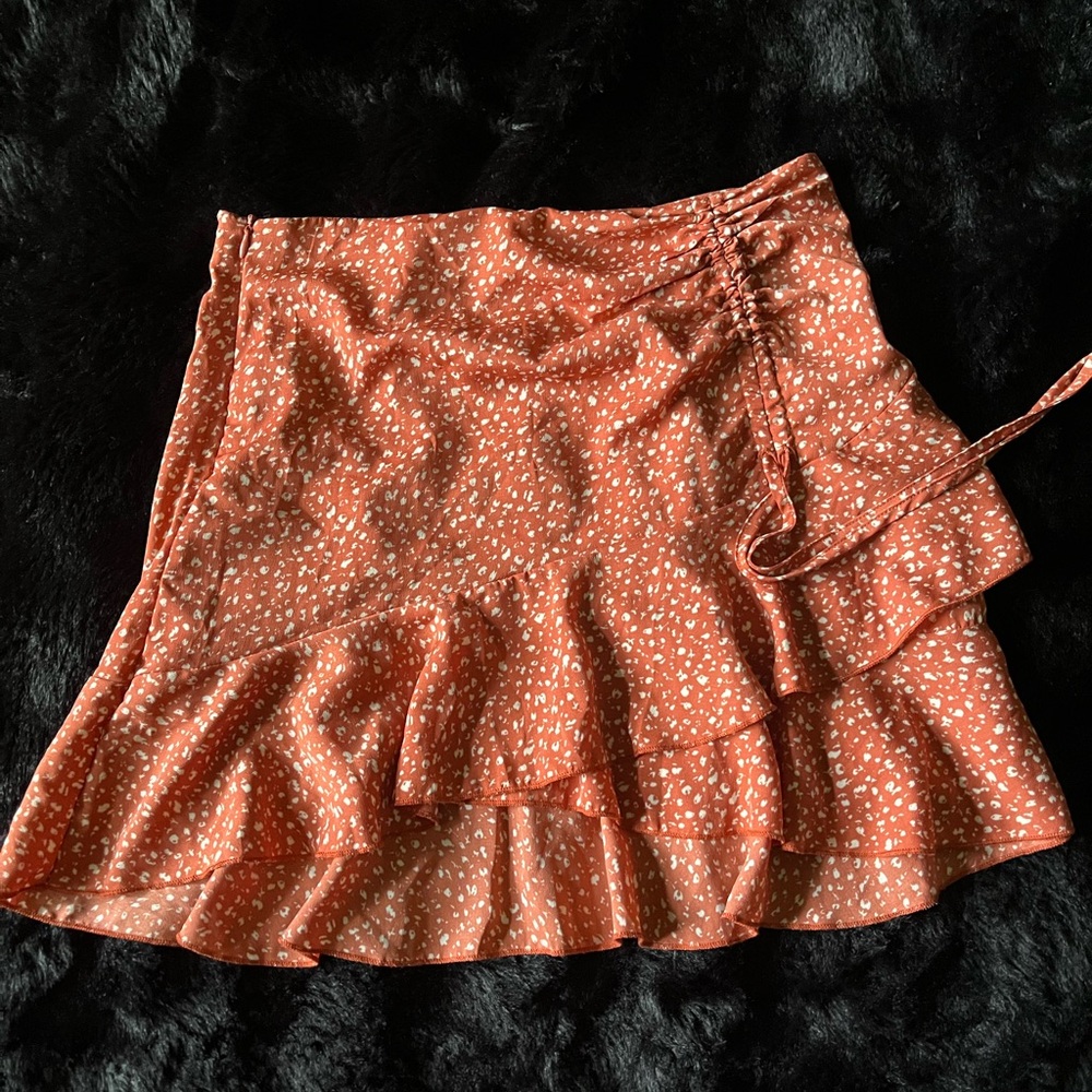 Rust Orange Ruffle Skirt with White Dots